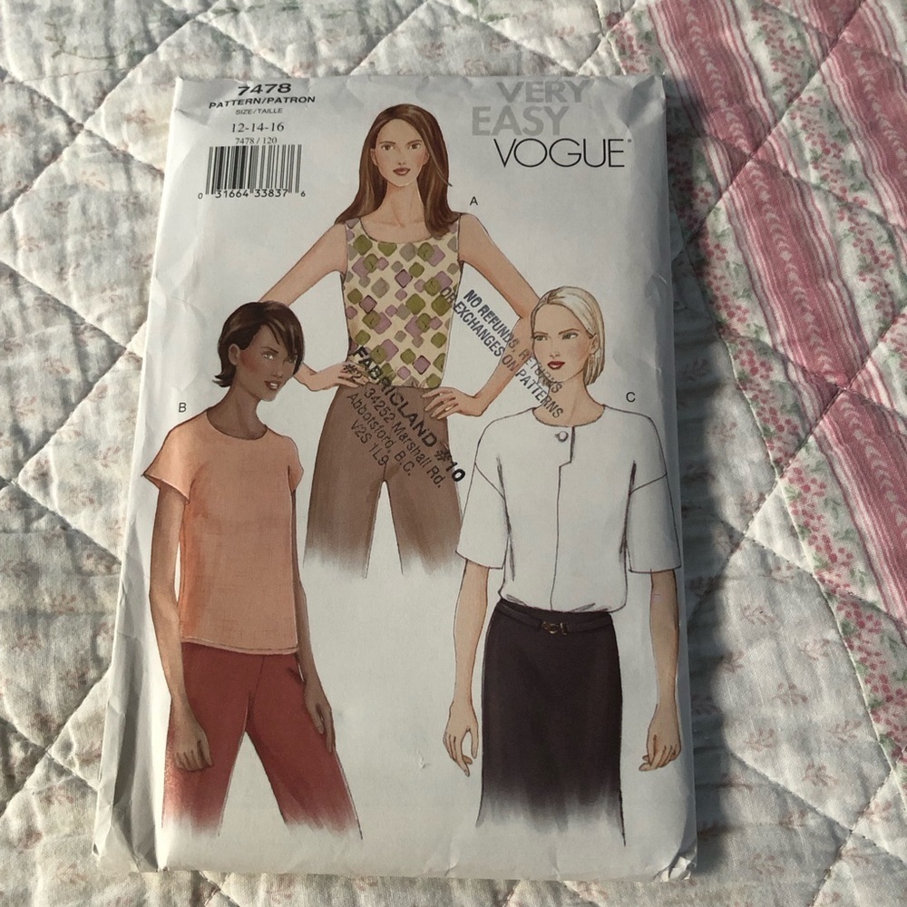 Very Easy Very Vogue Sewing Pattern 7478-12-14-16- hard to find pattern